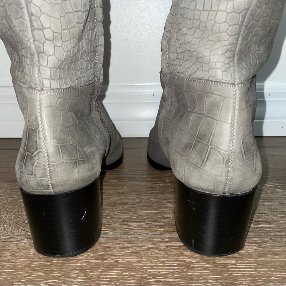 Gray Crocodile Pattern Knee-High Boots - image 6